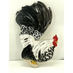 Large Wooden Japanese Bantam Rooster Chicken Hand Crafted Painted Sign 21 x 12"